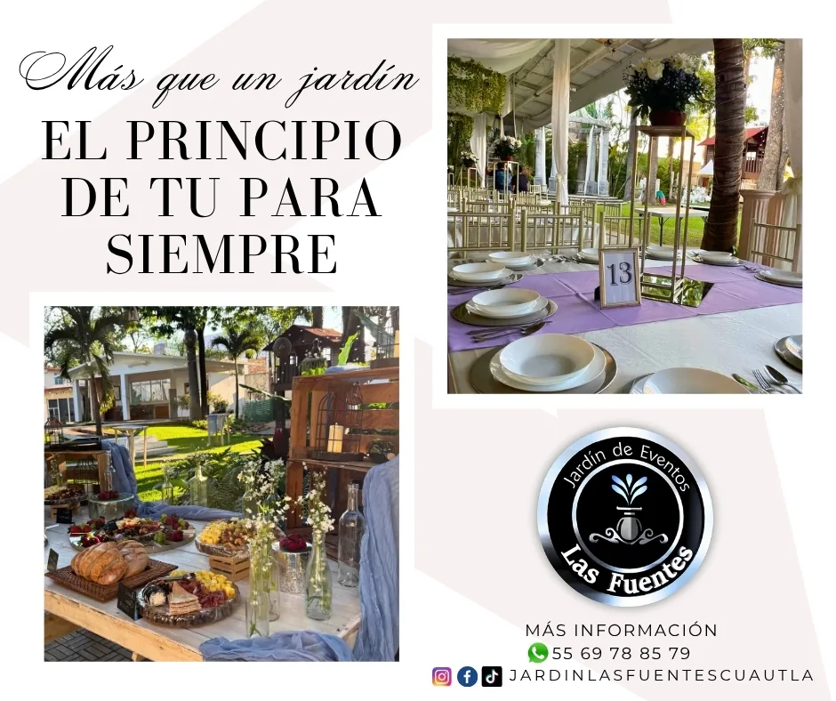 Mesa de banquete y jardín